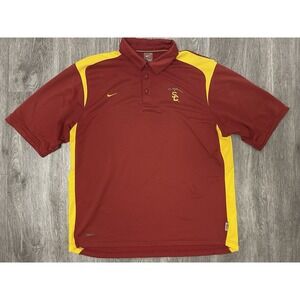 Nike USC Trojans Polo Shirt Men Large Cardinal Red Logo Dri Fit Team Striped
